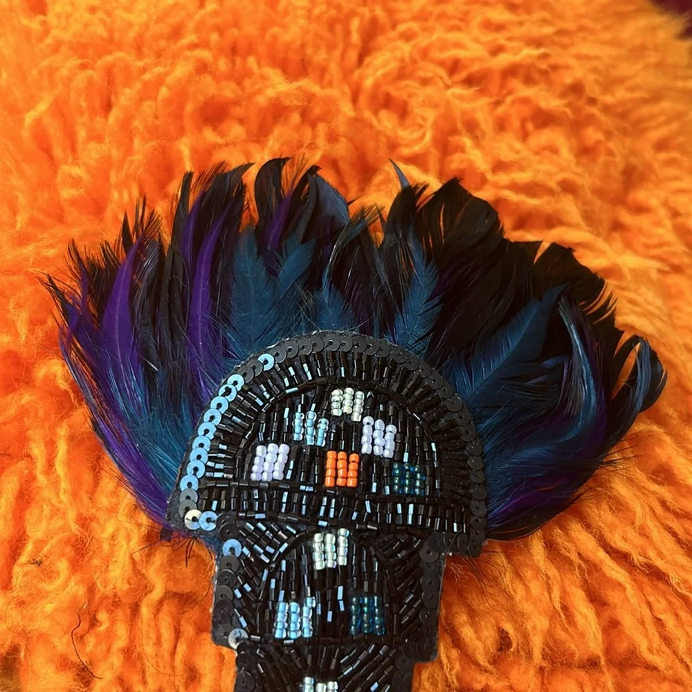 Vintage Laura Kranitz Art Deco Feathered & Beaded Barrette Hair Clip
